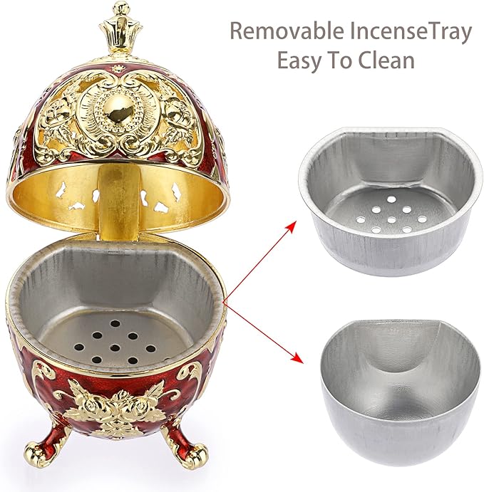 JUXYES Vintage Incense Burner Holder with Removable Ash Catchers, Metal Censer Antique Cone Coil Incense Burner Holder Zinc Alloy Spiritual Aromatherapy Yoga Meditation Gifts Retro Home Decoration