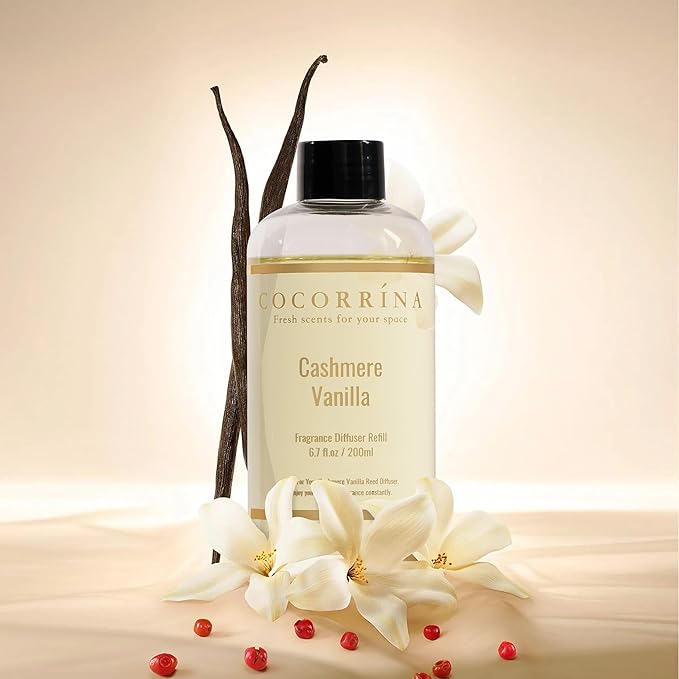 COCORRÍNA Reed Diffuser Refill - Cashmere Vanilla 6.7 Fl.oz Reed Diffuser Refill with 8 Sticks