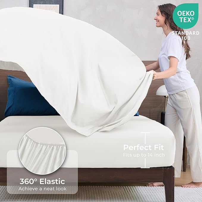 HEVUMYI Teal Blue & Ivory Twin Comforter Set - 5-Piece All Season Bed in a Bag Twin, Ultra Soft Bedding Set with Comforter, Flat Sheet, Fitted Sheet, Pillowcases, Pillow Shams, Teal Blue & Ivory