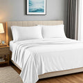 Carressa Linen 100% Egyptian Cotton Sheets Queen Size Bed Set - Luxury 1500 High Thread Count Egyptian Cotton Queen Sheet Set (4 PC, White), 17" Deep Pocket, Silky Soft, Cooling, Sateen Weave Bedding
