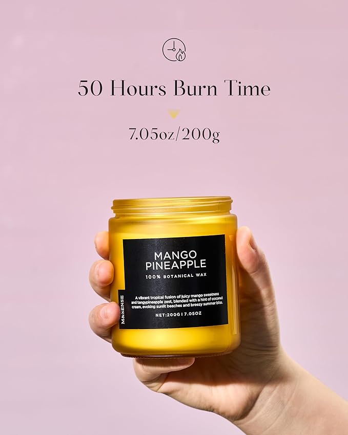 M&SENSE Mango Pineapple Tropical Scented Candle, 7.05oz Non Toxic Natural Soy Wax 50 Hours Long Lasting Burn Fruit Scent Summer Gifts for Housewarming, 2 Wick Aromatherapy Candle for Women Men