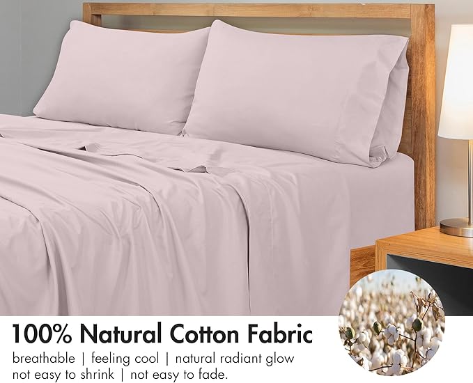Royale Linens 300 Thread Count 100% Long Staple Combed Cotton Flat Sheet - Super Soft - Top Sheets - King Flat Sheet Sold Separately - Breathable, Cool & Crisp Percale Sheets Only (King, Lavender)