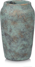Briful 9.06'' Large Ceramic Rustic Vase Shabby Vintage Textured Vase, 4.33'' Wide Mouth Pampas Vases for Fake Flowers Branches, Farmhouse Home Décor, Weddings Shelf Table Decor,Patina