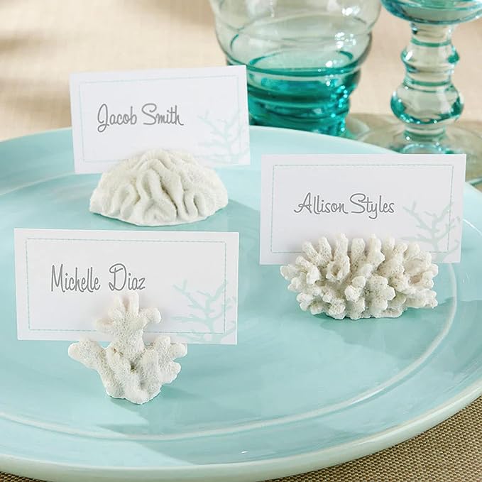 Kate Aspen Seven Seas Coral Place Card Holders - Set of 6 Coastal-Inspired Table Place Cards with Holders - Beach Wedding Decorations - Nautical Table Decor - Wedding Favors for Guests