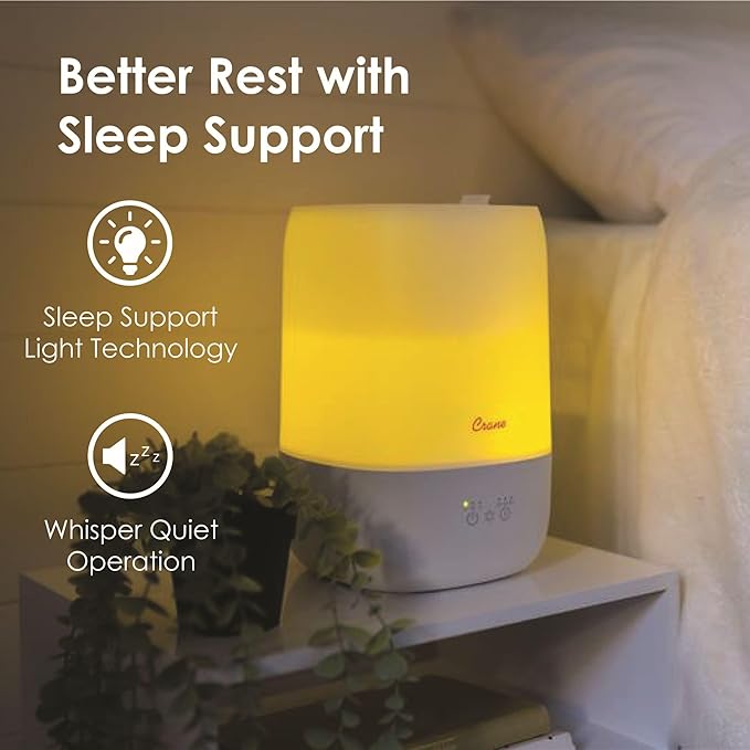 Crane Ultra-Quiet 3-in-1 Humidifier for Baby with Essential Oil Tray, 7-Color Sleep Light, 1 Gallon Top-Fill Tank, Ideal for Bedroom