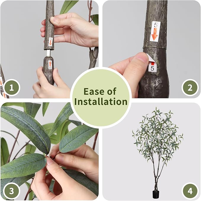Artificial Eucalyptus Tree 7ft(84in) Faux Floor Potted Tree for Indoor Decor Large Realistic Trees Plants with Silk Leaves and Natural Wood Trunk for Home Living Room,Office Foyer Decor.