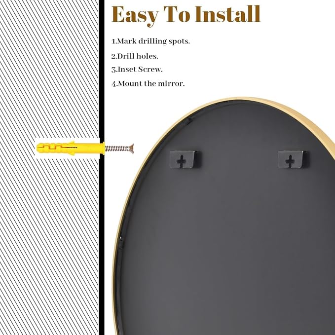 VooBang Black Round Bathroom Mirror, 42 inch Large Circle Wall Mounted Hanging Mirror with Simple Modern Circular Metal Frame for Hallway, Entryway, Living Room, Gold Frame