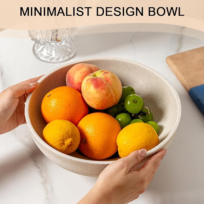 Large Decorative Fruit Bowl for Kitchen Counter, Sandstone Look Modern Minimalist Snack Candy Bowl for Table Centerpiece Decor, Home, Office, Hotel, Entryway (Beige)