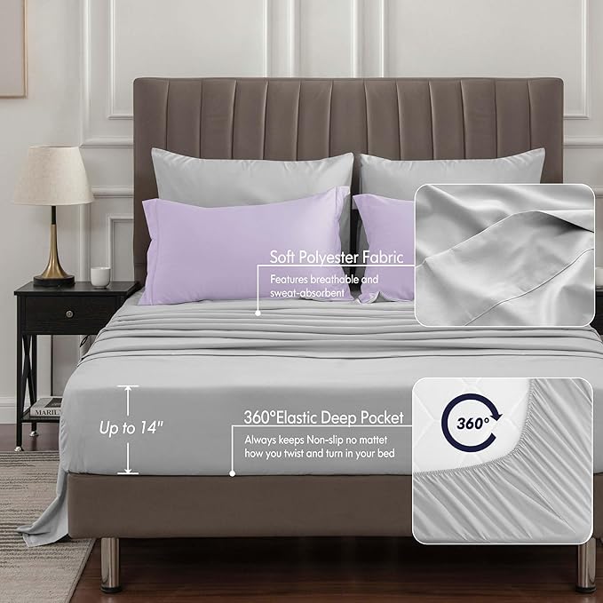 BEDELITE Twin XL Comforter Set 5 Pieces Bed in A Bag - Soft Microfiber Reversible Twin Extra Long Lavender Bed Set with Comforters, Sheets, Pillowcase & Sham, Cozy Bedding Sets for College Dorm Room