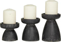 Deco 79 Wood Decorative Candle Holder Candle Stand, Set of 3 Candlestick Holder 6", 5", 4"H, Black