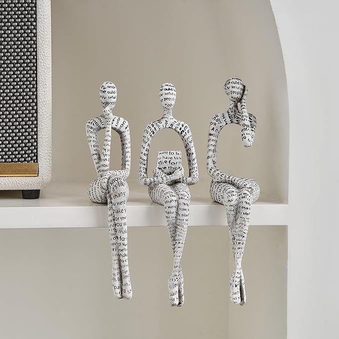 FJS Thinker Sculpture Statue White Home Decor, Modern Abstract Art Figurines for Bookshelf Desk Office, Decorations for Living Room Accent, Gift for Book Lovers
