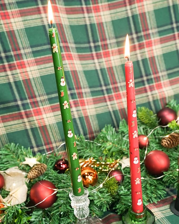Tall Taper Candles Christmas Long Candlesticks 12 inch red Green Candle for Wedding Advent Home Decor Dinner Christmas，Set of 12,red Green