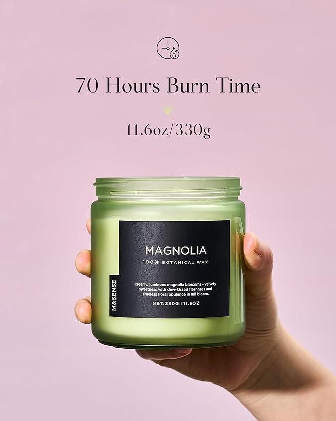 M&SENSE Magnolia Jasmine Spring Scented Candle, 11.6oz 70 Hours Long Lasting Clean Non Toxic All Natural Soy Wax Candle for Relaxing & Stress Relief, 2 Wick Romantic Fragrance Gifts for Home Decor