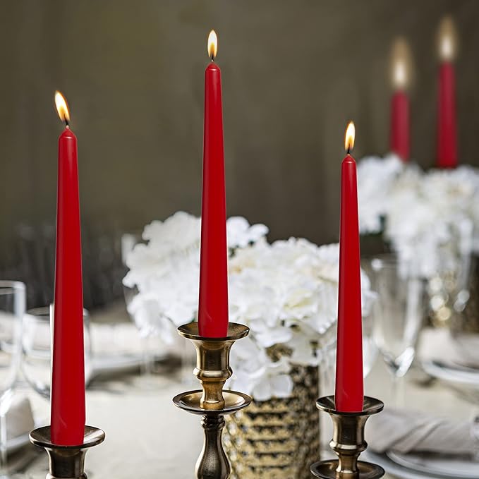 BOLSIUS Red Taper Candles - 4 Pack Unscented 10 Inch Dinner Candle Set - 8 Hours Burn Time - Premium European Quality - Smokeless and Dripless Household, Wedding, Party, and Home Decor Candlesticks