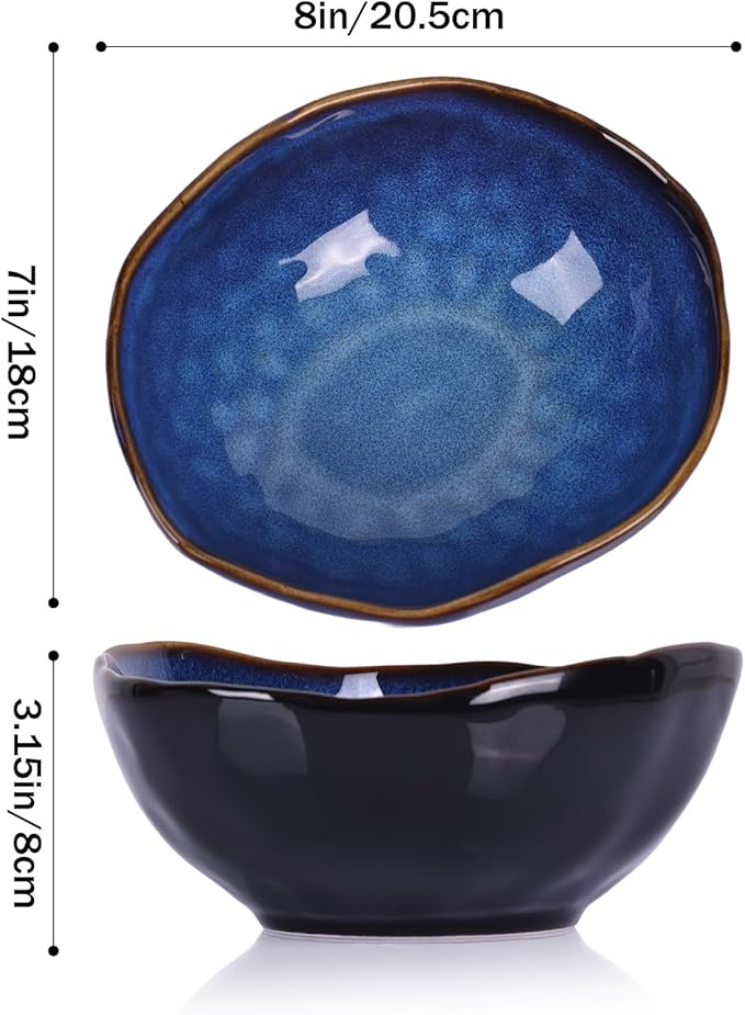 8" Blue Ceramic Decorative Bowl, Ceramic Fruit Bowl, Key Bowl for Entryway Table, Candy Dishes, Fruit Bowl for Kitchen Counter, Blue Small Jewelry Trinket Dish for Bedroom, Bedside Table, Living Room