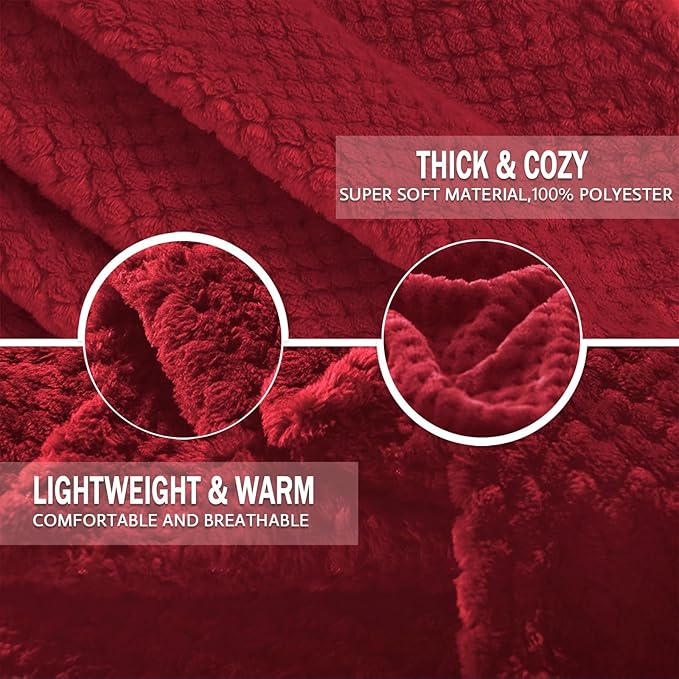 Exclusivo Mezcla Fleece Throw Blanket Extra Large, Super Soft and Warm Blankets for Couch, Sofa and Bed Waffle Textured, Cozy, Fuzzy and Lightweight (Deep Red, 50x70 Inches)