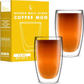 Kitchables Double Walled Glass Coffee Mugs Set of 2, 15oz Insulated Glass Coffee Mugs for Cappuccino, Latte, Tea, Espresso - Latte Cup - Tazas Para Cafe