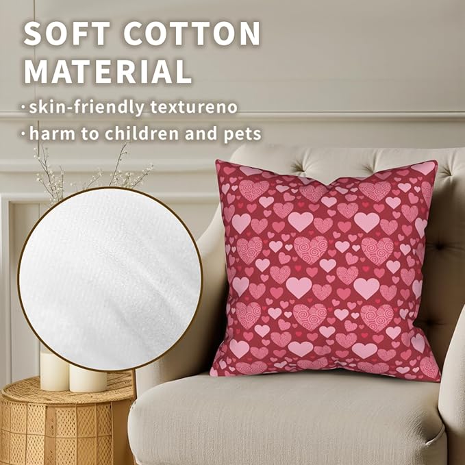 Valentines Throw Pillow Covers - Red Heart Love Pillow Cover 20x20 Pink Mother's Day Anniversary Cushion Cases Set of 2 for Home Porch