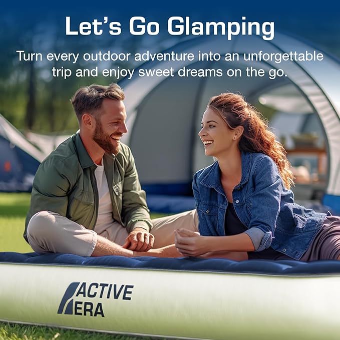 Active Era Luxury Camping Air Mattress with Built in Pump - Queen, USB Rechargeable Pump, Travel Bag for Tent Camping