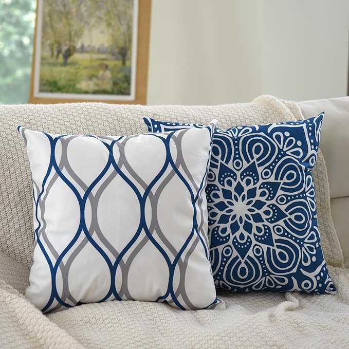 Decorative Throw Pillow Covers 20x20 Set of 4, Modern Simple Square Pillow Case Cushion Cover for Sofa Couch Farmhouse Living Room (Blue, 20"x20")