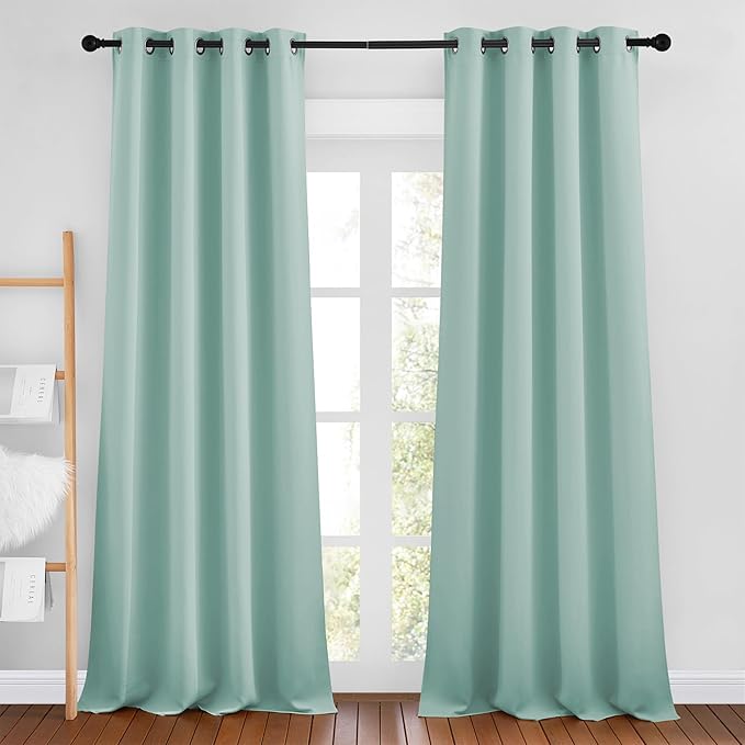 NICETOWN Aqua Blue Curtains 102 inches Long, Grommet Thermal Insulated Solid Blackout Curtains Privacy Window Treatments for Bedroom/Living Room, W46 x L102, 2 Panels