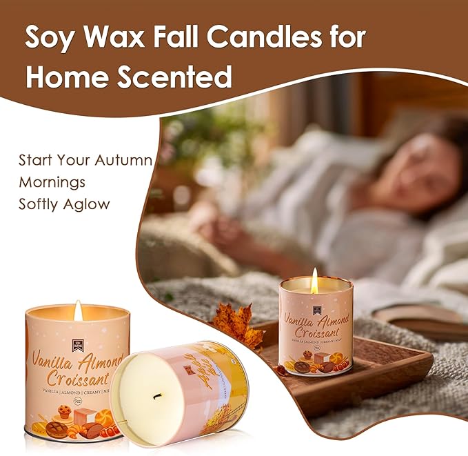 Fall Candles for Home Scented Soy Wax Non Toxic Birthday Candles Vanilla Almond Couscous Scented Candle 40 Hours Bruning 9oz Aromatherapy Jar Candle Gifts for Women Halloween Birthday Thanksgiving