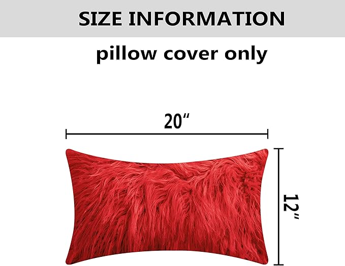 Home Brilliant Pillow Covers 12x20 Rectangle Super Soft Fluffy Faux Fur Oblong Lumbar Throw Pillow Cover for Bed Christmas, Set of 2, 12x20 inch, Red