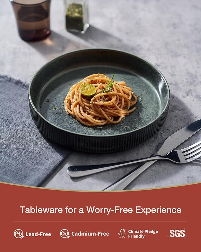 famiware Star 7.5" Pasta Bowls Set, Salad Bowl Set of 4, Double Reactive Glaze, Stackable, Ideal for Your Friend for Housewarming, Festivals, Deep Forest