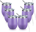 COMOOO Stainless Steel Wine Tumbler Bulk with Lid and Straw 12oz Double Wall Vacuum Insulated Travel Tumbler Cup Stemless for Hot and Cold Drinks, Coffee, Wine, Cocktails (Light Purple, 6 Pack)