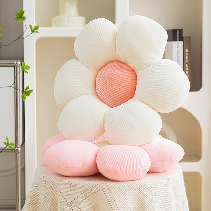 Flower Pillow Set 3 Pcs Flower Shaped Throw Pillow 15.7'' Cute Daisy Flower Pillow Flower Seating Cushions for Adults Kids Home Bedroom Sofa Chair Couch Decor (White/Pink/Blue, 15.74 in)