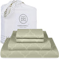 Threadmill Cotton Full Size Sheet Set | 100% Cotton Sheets for Full Size Bed | Damask Jacquard Full Bed Sheets Set with 16” Deep Pocket | Soft Sateen Weave 4-Piece Cooling Bedding Set | Sage
