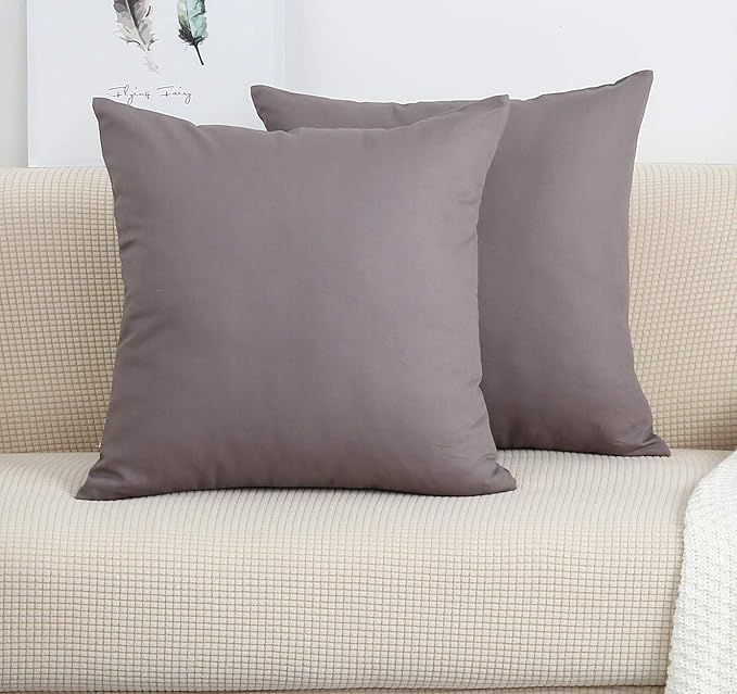 TangDepot Handmade Decorative Solid 100% Cotton Canvas Throw Pillow Covers/Pillow Shams, (20"x20", Taupe)