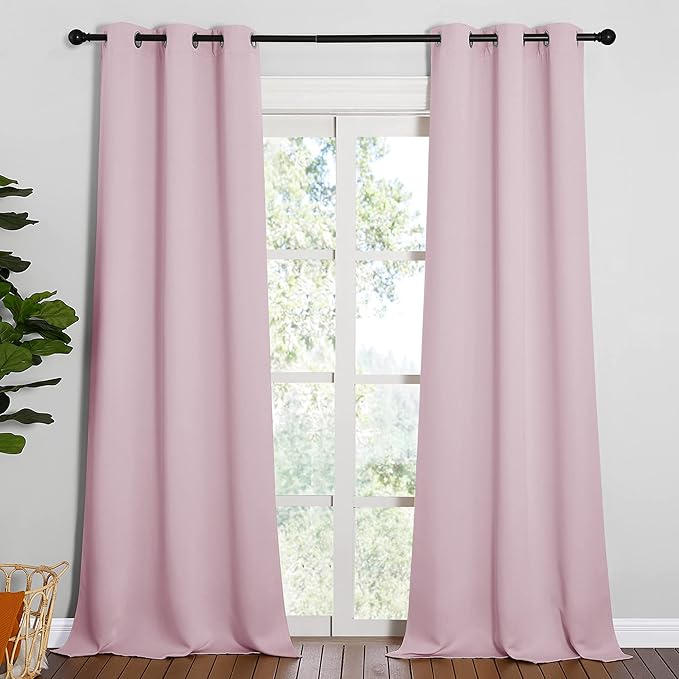 NICETOWN Room Darkening Drapes for Nursery - Light Blocking Curtain Panels for Bedroom Girl Room, Soft Fabric Window Treatment (Lavender Pink, 42 inches Width by 90 inches Length, 1 Pair)