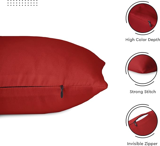 Encasa XO Throw Pillow Covers 26x26 in Set of 2 Deep Red | No Inserts | Cotton Pillow Covers for Living Room, Bed, Sofa, Couch | Decorative Cushion Covers with Improved Zippers