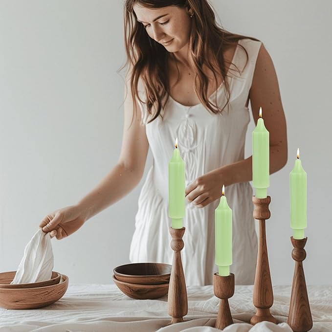 Light Green Short Taper Candle Sticks Dripless Tapered Candles for for Holiday Wedding Party Wax Unscented Dinner 6 inch Set of 4,Light Green