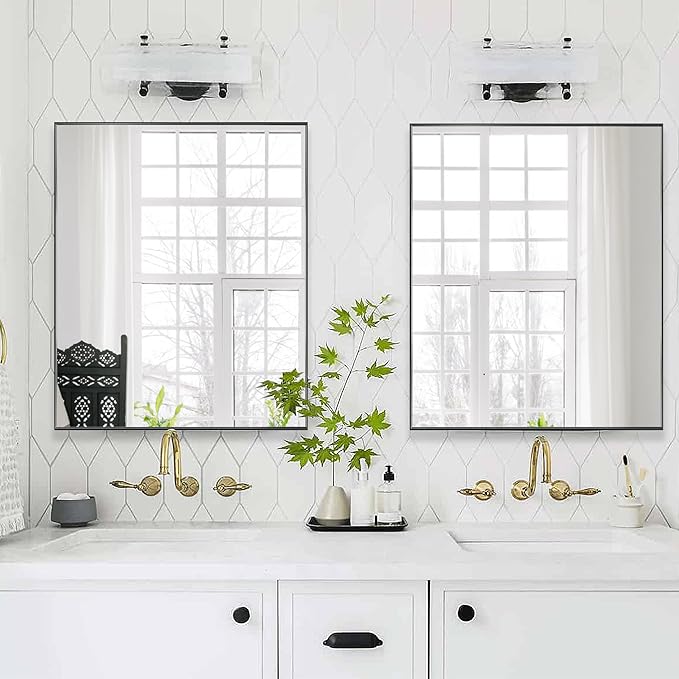 20x30 Inch Black Bathroom Mirror for Wall, Aluminum Frame Rectangle Rectangular Vanity Mirror, Modern Large for Bedroom, Living Room, Horizontal or Vertical