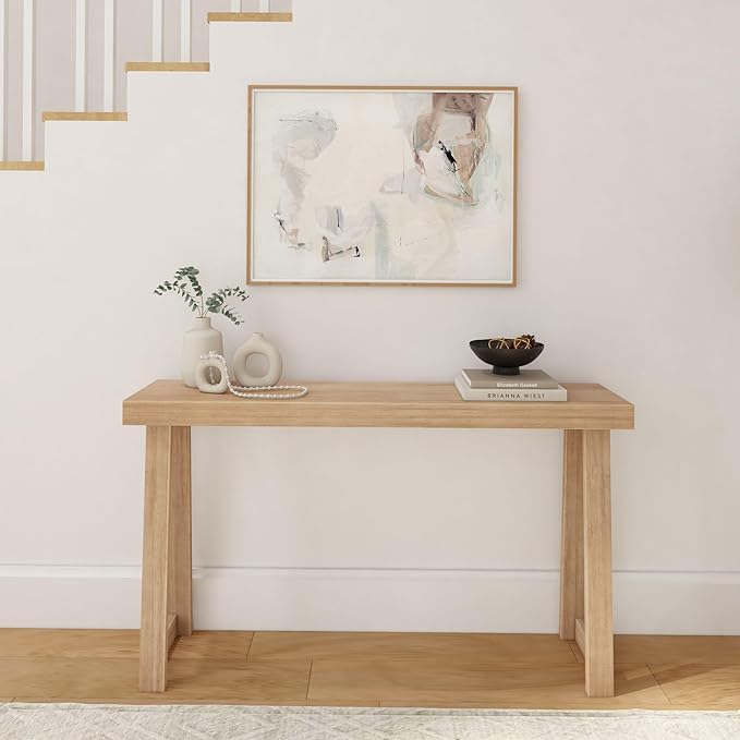 Plank+Beam Solid Wood Console Table, 56 Inch, Sofa Table, Narrow Entryway Table for Hallway, Behind The Couch, Living Room, Foyer, Easy Assembly, Blonde