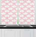 Lunarable Cartoon Kitchen Curtains, Illustration of Smiling Fluffy Clouds and Heart Shapes, Window Drapes 2 Panel Set for Kitchen Cafe Decor, 55" x 39", Rose White