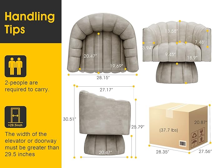 Modern 360 Degree Leather Swivel Cuddle Barrel Accent Sofa Chairs, Round Armchairs with Wide Upholstered, Leather Reading Chair for Living Room, Bedroom, Office, Waiting Rooms, (Dark Almond)