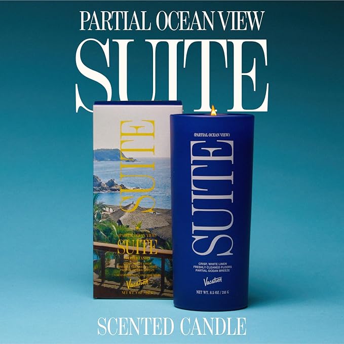 Vacation Partial Ocean View Suite Candle, Luxury Candle with Fresh Linen, Ocean Breeze & Cotton Scent, Relaxing Scent for Home Decor, Premium Gift for Home Decor & Ocean Lovers