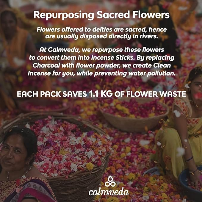 Spiritual Indian Temple Incense Sticks - 80 Charcoal Free Incense Sticks, Made from Upcycled Flowers | Inspired by Siddhivinayak Temple (Mumbai) | Spiritual Incense to add Calmness