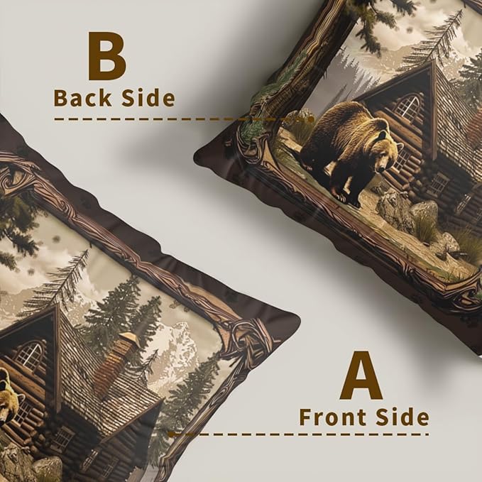 Cabin Pillow Covers 18x18 - Rustic Bear Deer Throw Pillow Covers Set of 2 Wildlife Woodland Pillowcases for Couch Sofa