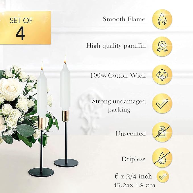 Beeswax Taper Candles Short Candle Sticks Unscented Dinner Candle Dripless for Home Decor,Set of 4,Yellow