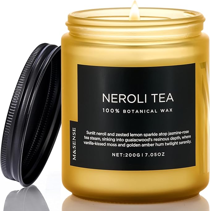 M&SENSE Neroli Tea Scented Candle, 7.05oz 50 Hours Long Lasting Burn 2 Wick Non Toxic Natural Soy Wax Candle for Women, Slow Burning Home Fragrance Gifts for Stress Relief & Relaxing