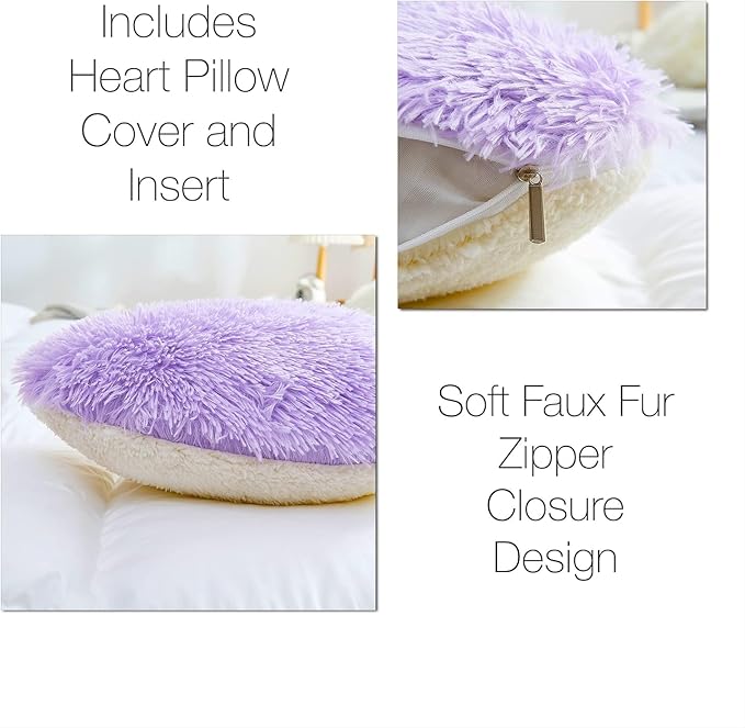 MOOWOO Fluffy Heart Pillow, Faux Fur Throw Pillow,Sherpa Plush Fluffy, Cute Soft Throw Cushion, Valentines Day,Thanks Giving Days,Christmas Day Decorative for Home Bed Couch Heart Shape