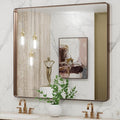 LOAAO 40”X36” Bronze Bathroom Mirrors for Vanity, Rounded Rectangle Brushed Bronze Metal Frame Mirror, Anti-Rust, Tempered Glass, Hangs Horizontally or Vertically
