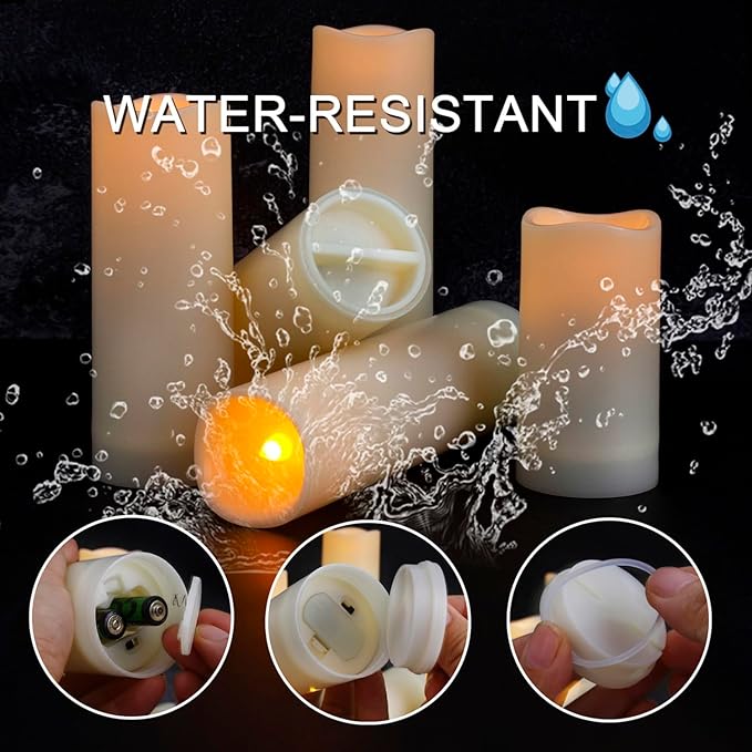 Aignis 24pcs Flameless LED Candles Battery Operated with 10-Key Remote Timer, Outdoor Waterproof Electric Lights, Warm Flickering Glow for Cozy Home/Wedding/Holiday Décor (D2.2'' x H4''/5''/6''/7'')