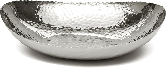 Monarch Abode Hand Hammered Decorative Bowl for Home Decor, 12.75-Inch Polished Stainless Steel – Key Bowl for Entryway Table, Catch All, Decorative Fruit Basin, Key Holder, Bowls for Home Decor