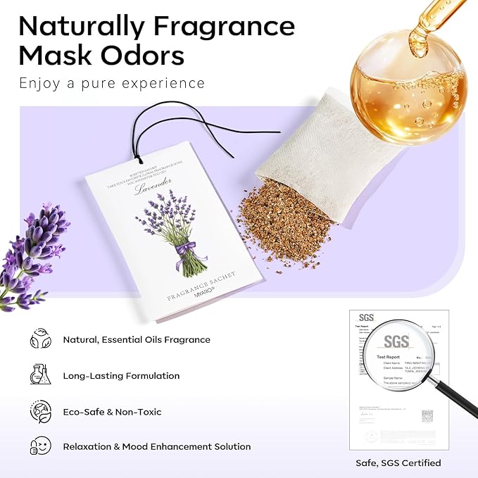 MYARO 12 Packs Lavender Scented Sachets Air Freshener for Drawer and Closet, Long-Lasting Sachets Bags Drawer deodorizers Fresh Scents, Home Fragrance for Lover