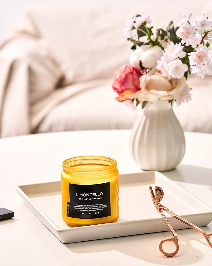 M&SENSE Limocello Scented Candle - 11.6oz Natural Soy Wax Non Toxic 70-Hour Slow Burning 2-Wick Lemon Highly Scent for Home Decor, Summer Candle for Yoga Spa & Meditation & Relaxing Gift